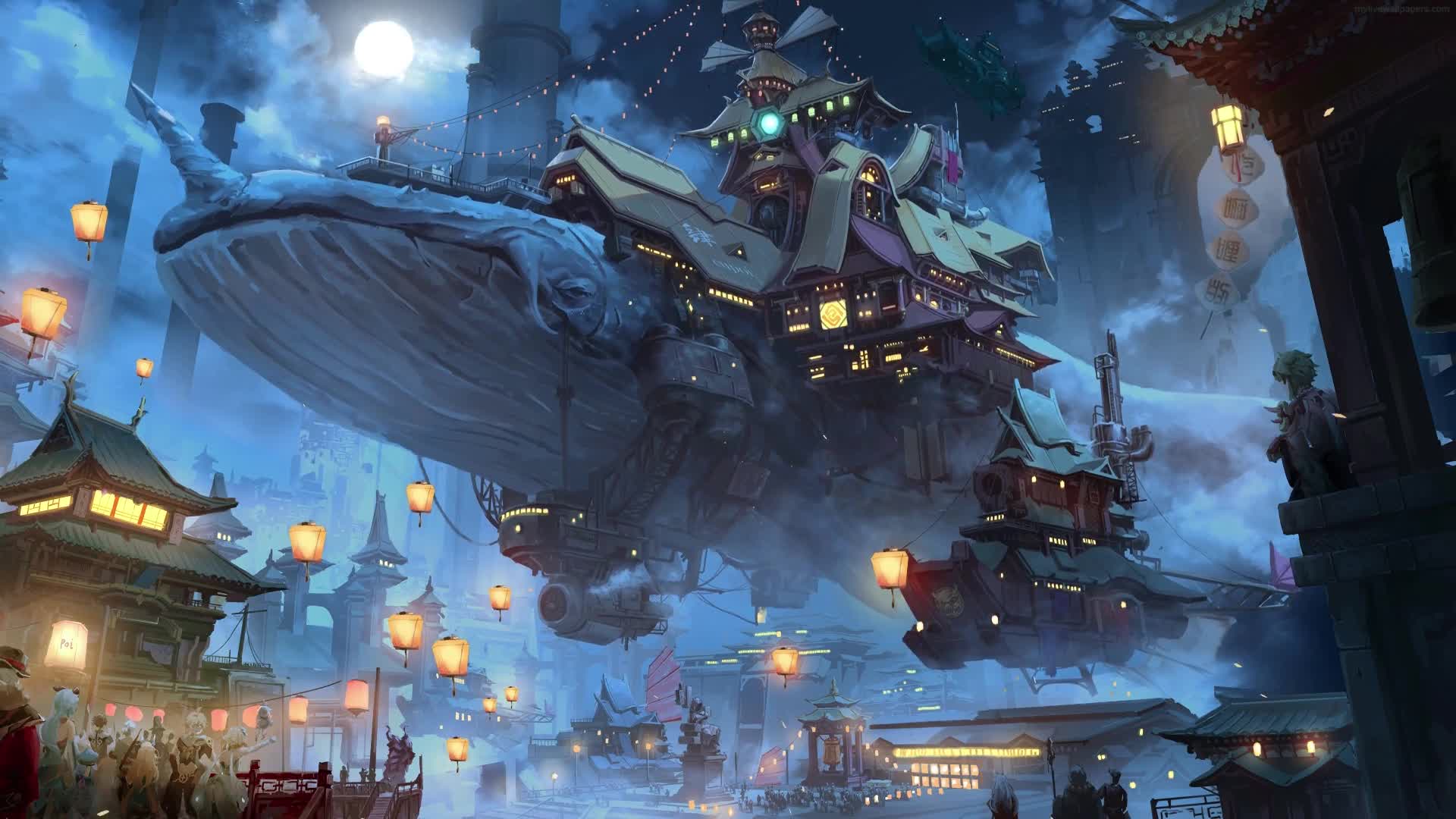 Liyue Whale Airship Live Wallpaper - Free Download