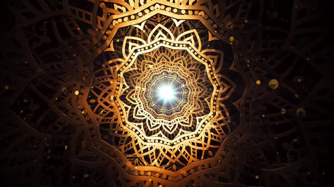 Free Video Stock through a tunnel of golden d flower shaped plates Live Wallpaper - Free Download