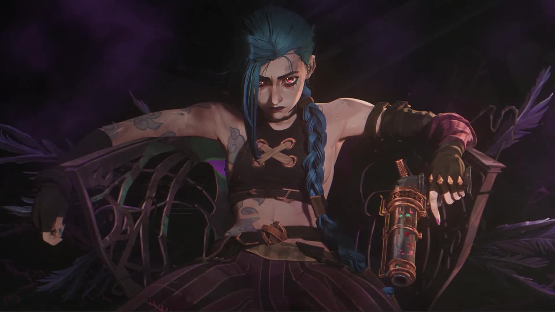 Jinx Arcane In Chair With Gun Live Wallpaper - Free Download
