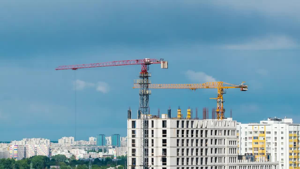 Stock Video Cranes On A Building Under Construction Live Wallpaper For PC - Free Download