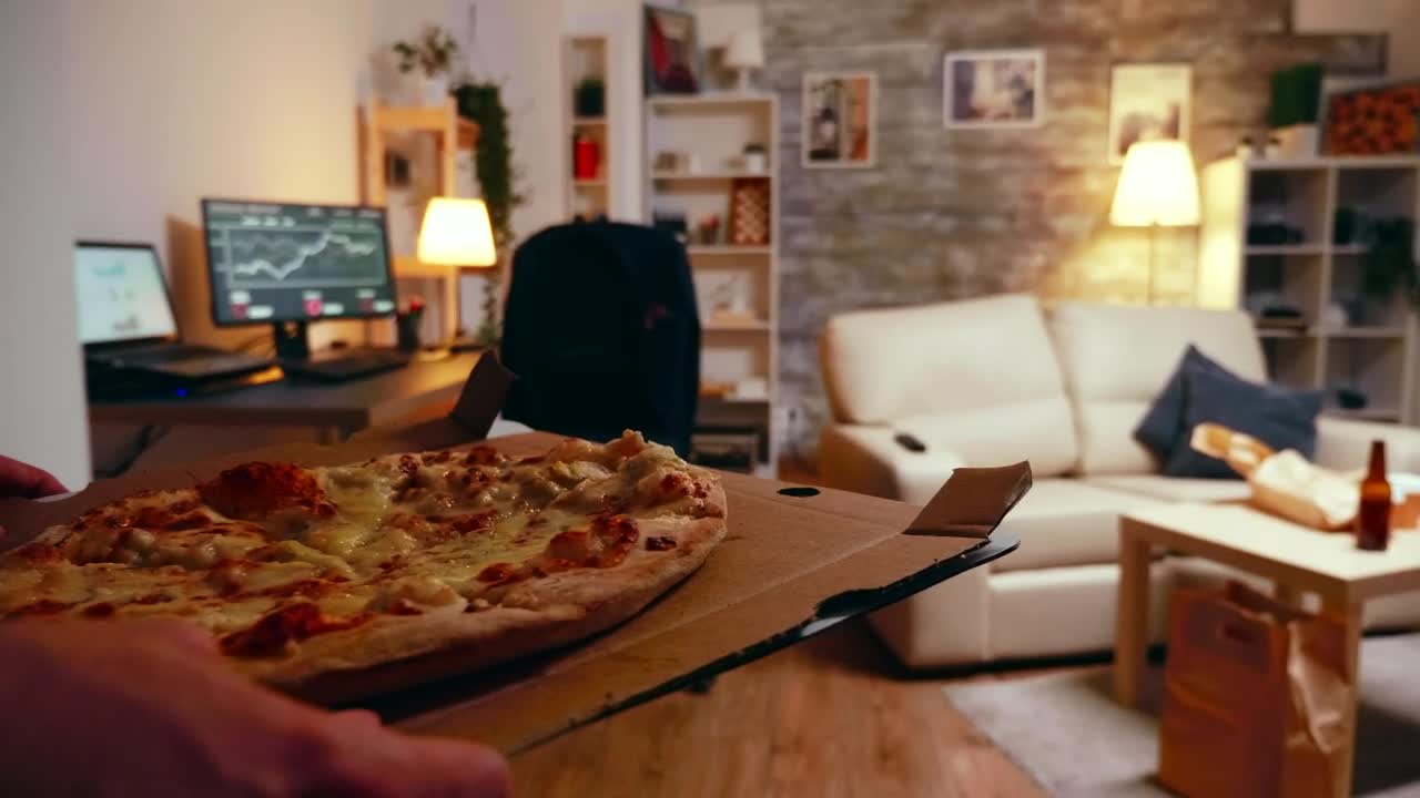 Video Stock Businessman Sitting Down With A Takeaway Pizza Live Wallpaper For PC - Free Download
