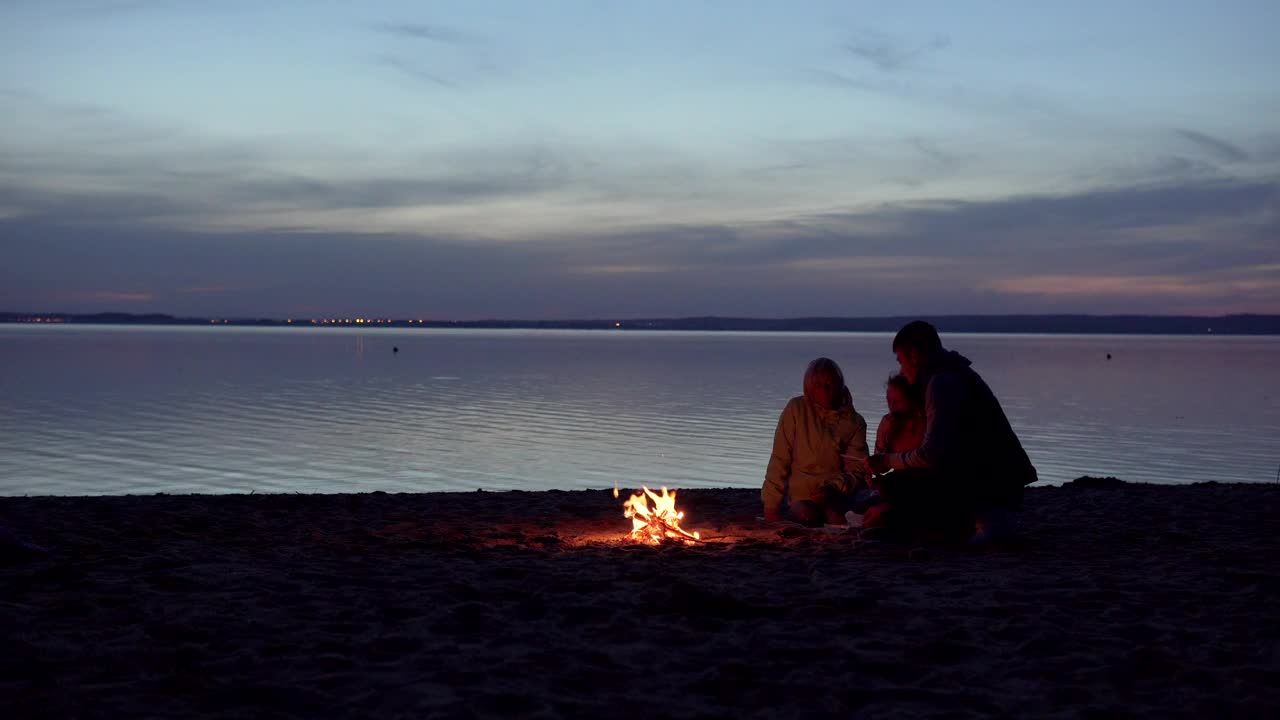Stock Video Family Enjoying A Campfire At The Beach Live Wallpaper For PC - Free Download
