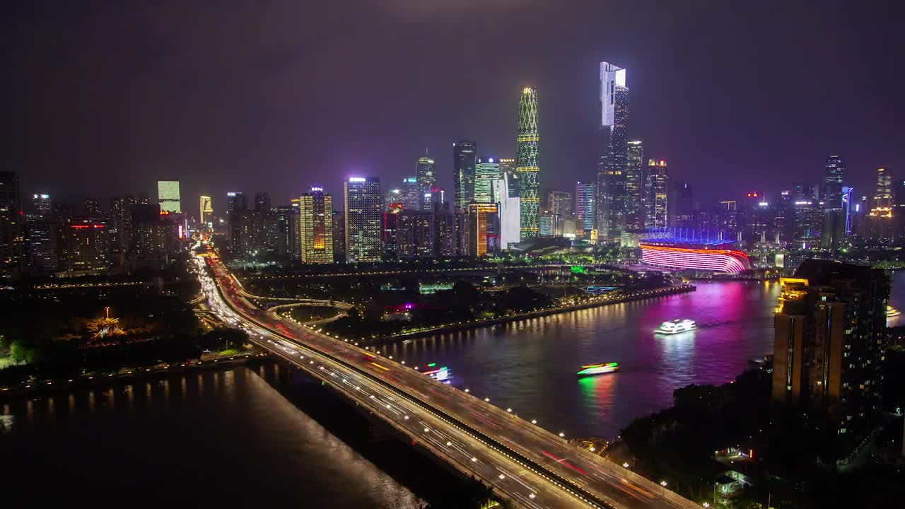 Stock Video Guangzhou City Lights And Traffic In The Night Live Wallpaper For PC - Free Download