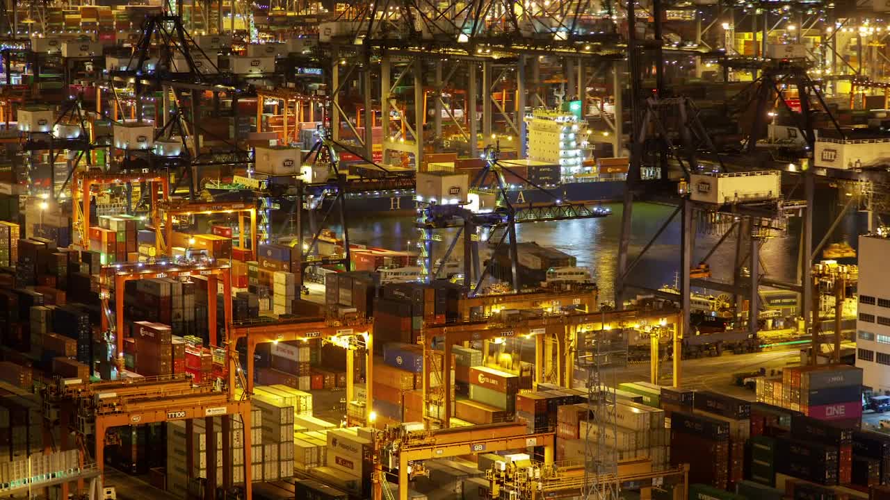 Stock Video Containerport Working And Illuminated At Night Live Wallpaper For PC - Free Download