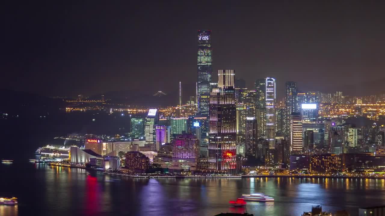 Free Video Stock Skyscrapers In Hong Kong Bay At Night Live Wallpaper - Free Download
