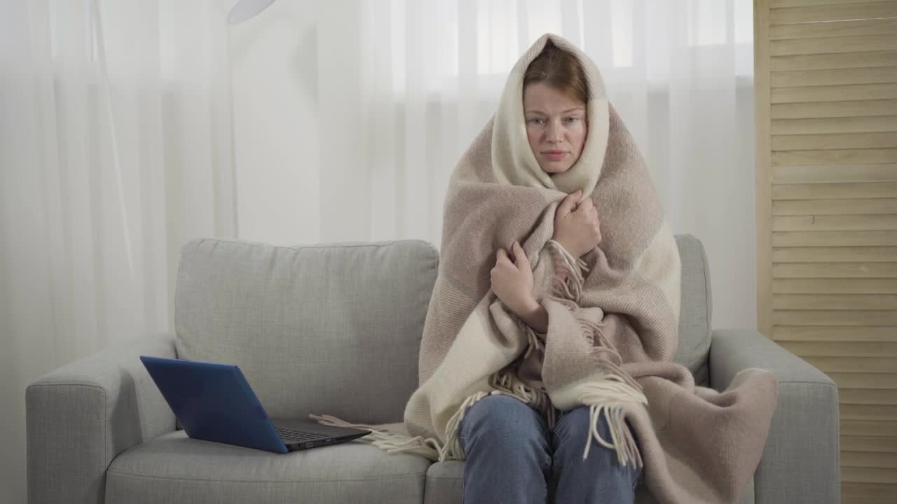 Free Stock Video Sick Woman Sneezes On Sofa While Wrapped In Blanket Live Wallpaper - Free Download