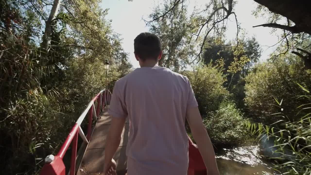 Stock Video Man Walking On A Bridge In A Park Tracking Sho Animated Wallpaper - Free Download