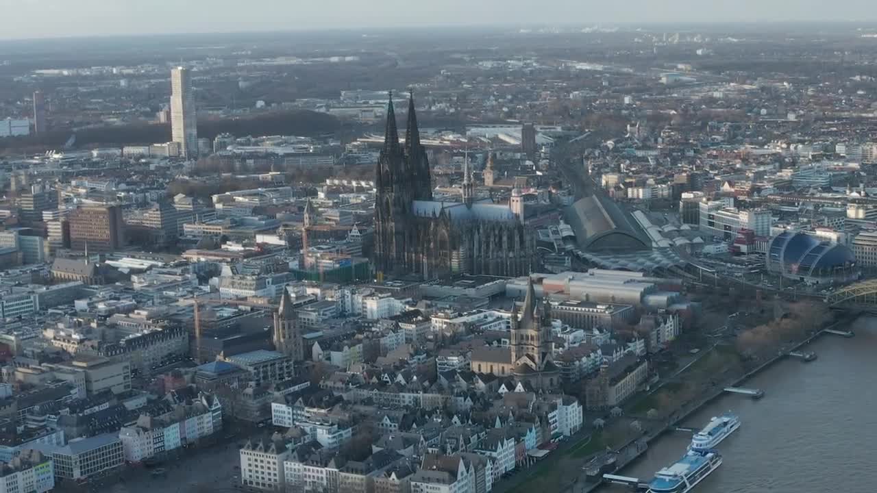 Stock Video Flying Over A German City With A Large Cathedral Live Wallpaper For PC - Free Download