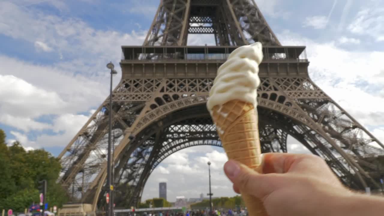 Stock Video Holding An Ice Cream By The Eiffel Tower Animated Wallpaper - Free Download