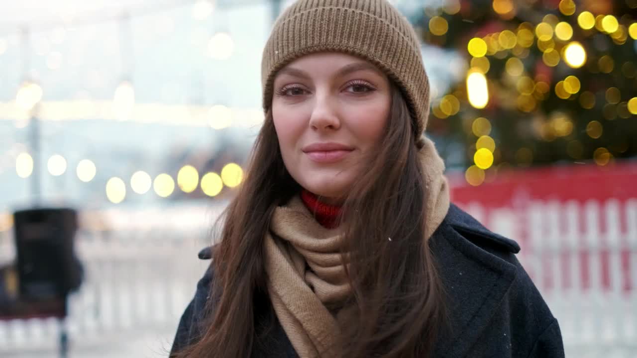 Video Stock Portrait Of A Woman Wearing A Beanie At Christmas Live Wallpaper Free - Free Download