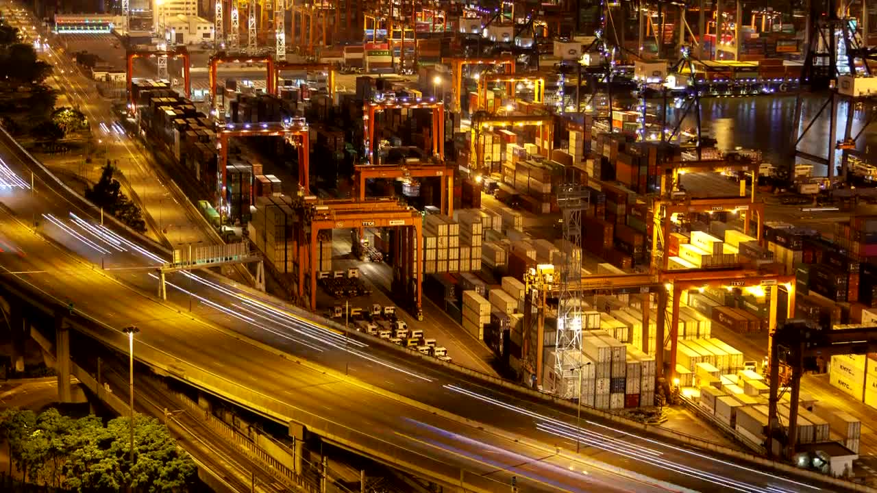 Stock Video Large Container Area Working At Night Animated Wallpaper - Free Download