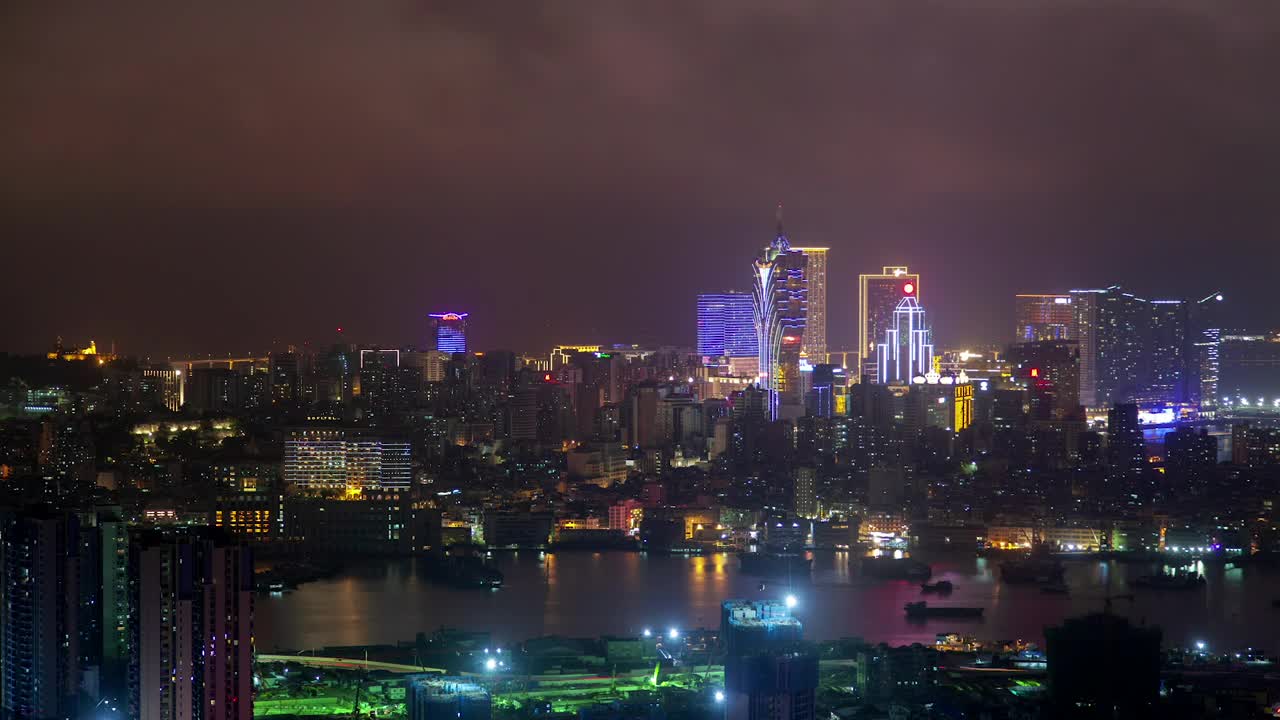 Stock Video Macau Iluminated Skyline At Night Animated Wallpaper - Free Download
