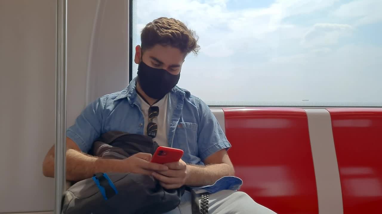Free Stock Video Young Man With Mask Traveling By Subway With His Cellphone Live Wallpaper - Free Download