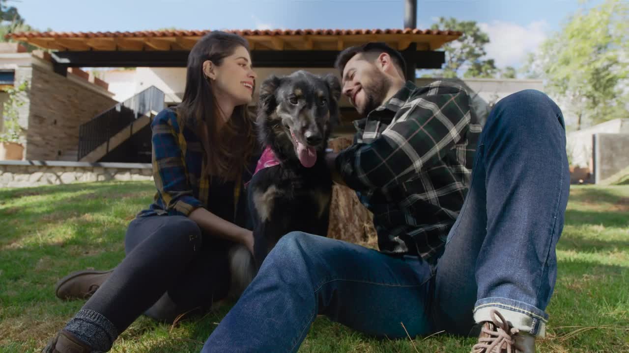 Stock Video Man And Woman Petting Their Dog In A Garden Animated Wallpaper - Free Download