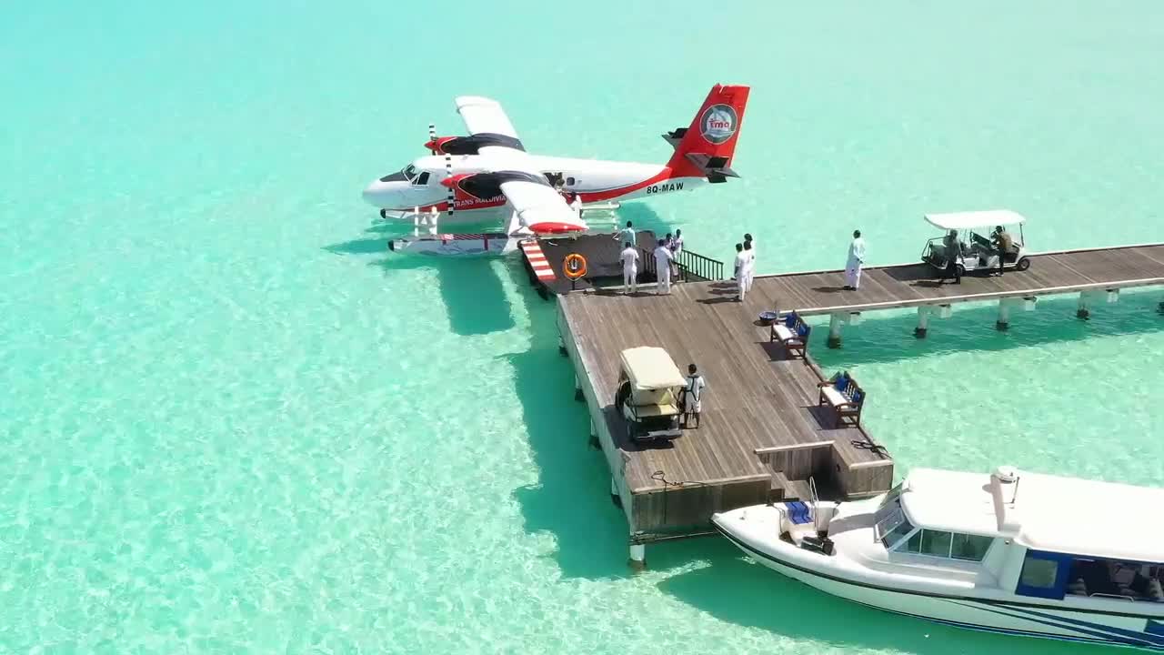 Free Video Stock tourists getting off a water plane on a pier Live Wallpaper - Free Download