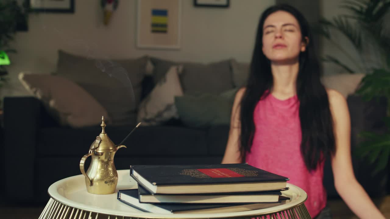Stock Video Girl Meditating In Her Room With Incense Live Wallpaper For PC - Free Download