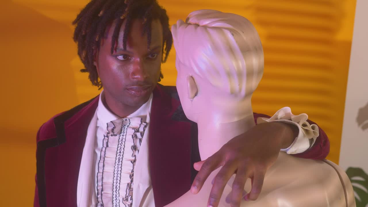 Stock Video Elegant Man Hugging And Staring At A Mannequin Live Wallpaper For PC - Free Download