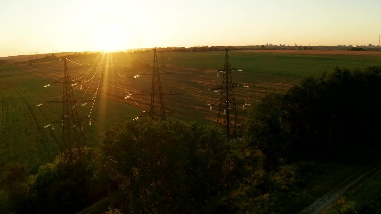 Stock Video Electric Power Lines In The Field At Sunset Live Wallpaper For PC - Free Download