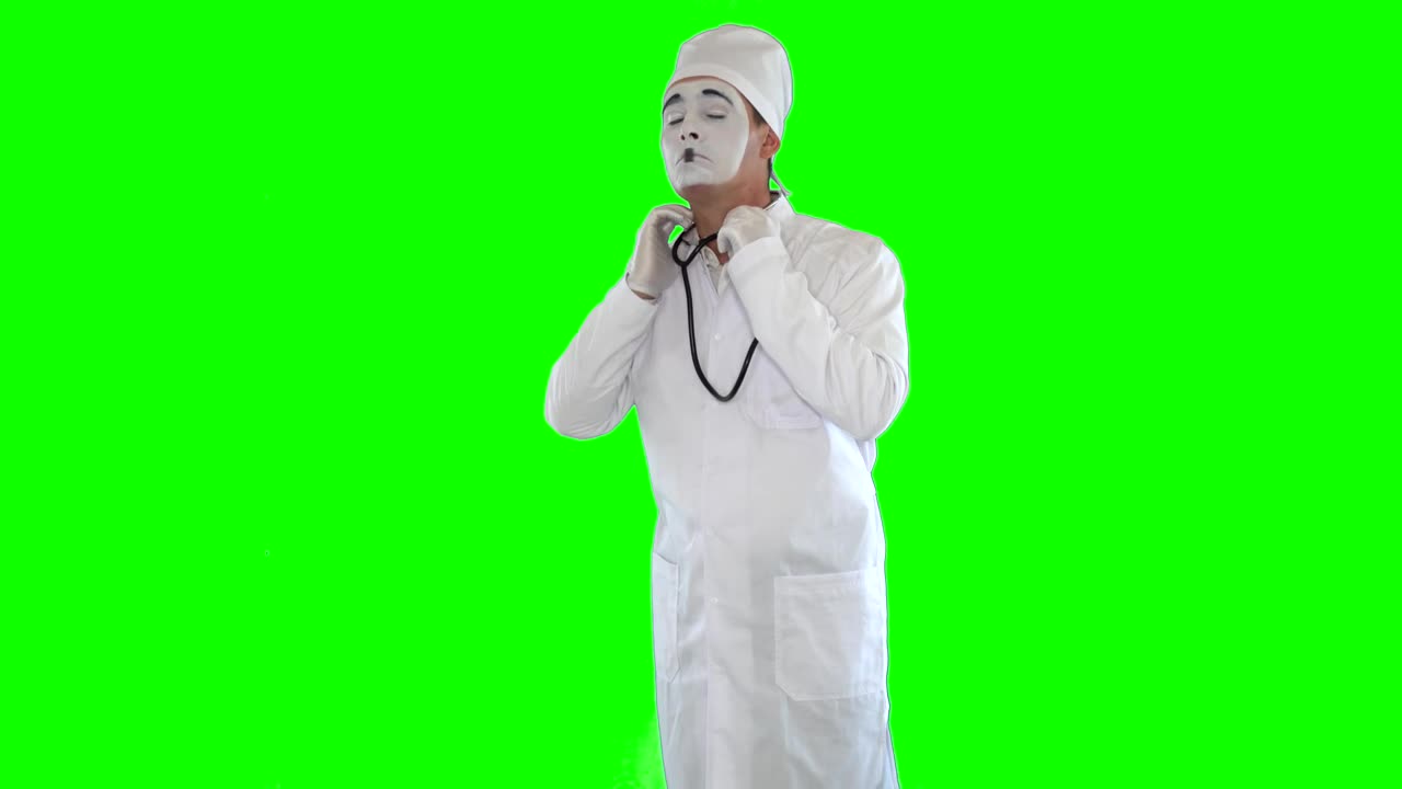 Stock Video Mime Imitates Doctor With Stethoscope On Green Scree Animated Wallpaper - Free Download