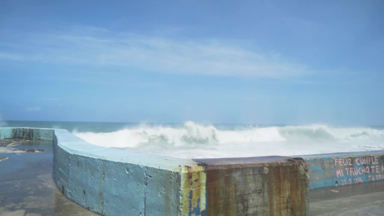Stock Footage Waves Breaking Against A Coastal Wall Live Wallpaper - Free Download