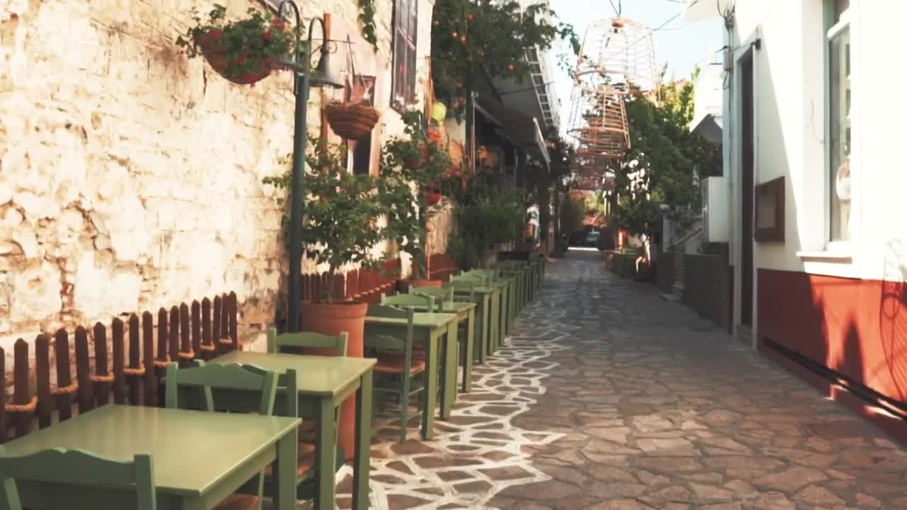 Stock Video Outdoor Restaurant Seating On Cobbled Street Live Wallpaper - Free Download