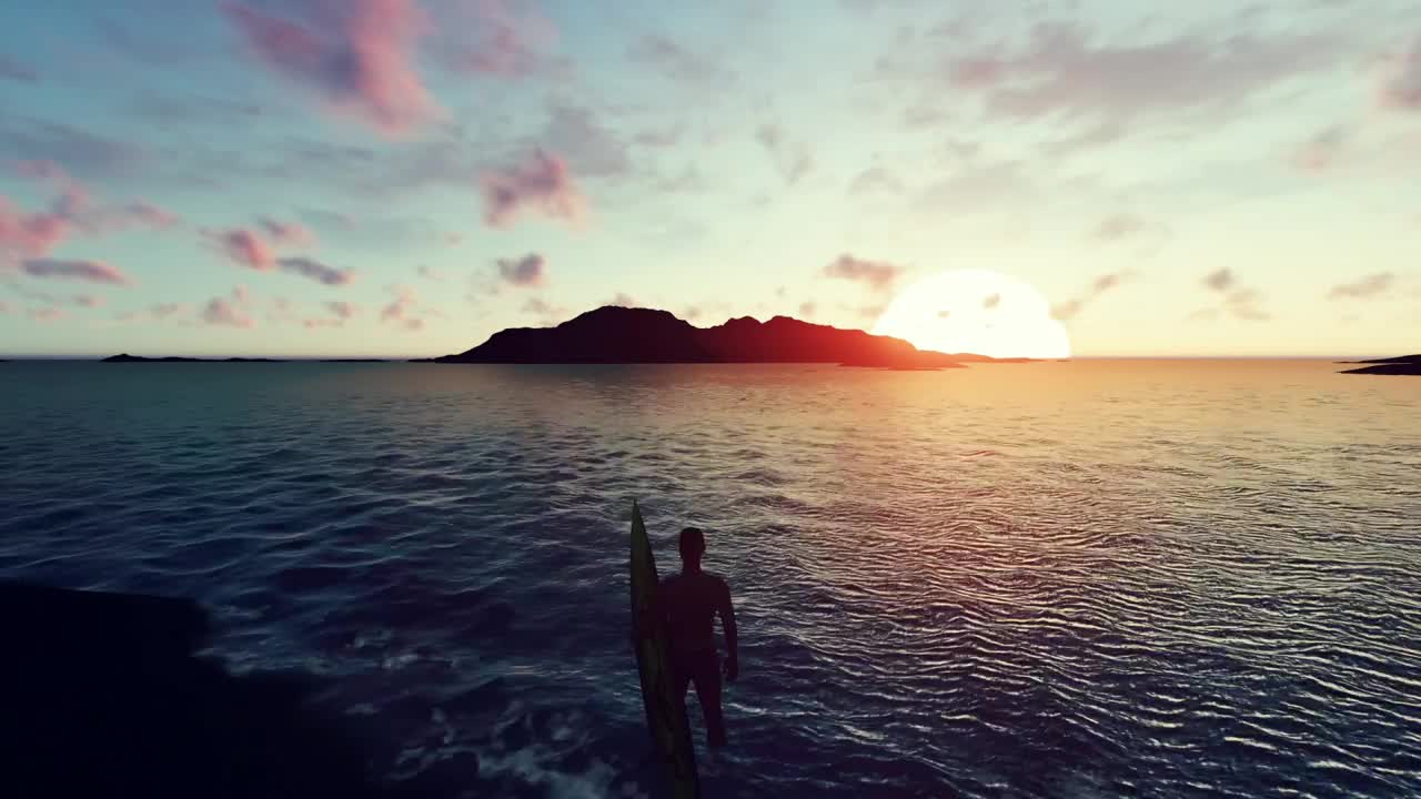 Free Video Stock surfer looking at an island at sunset Live Wallpaper - Free Download