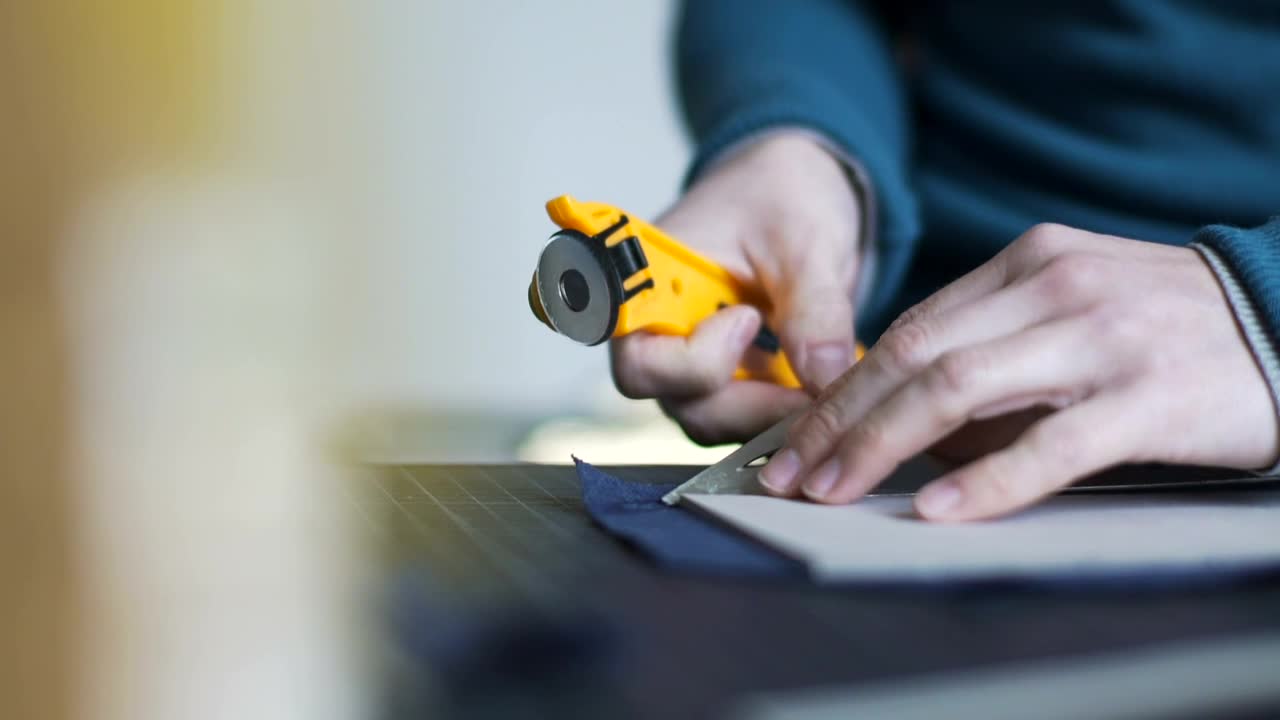 Stock Video Hands Using Tool To Cut Fabric Animated Wallpaper - Free Download