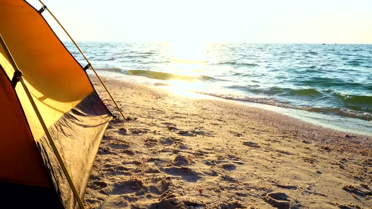 Video Stock Camping Tent On The Beach At Sunrise Live Wallpaper For PC - Free Download