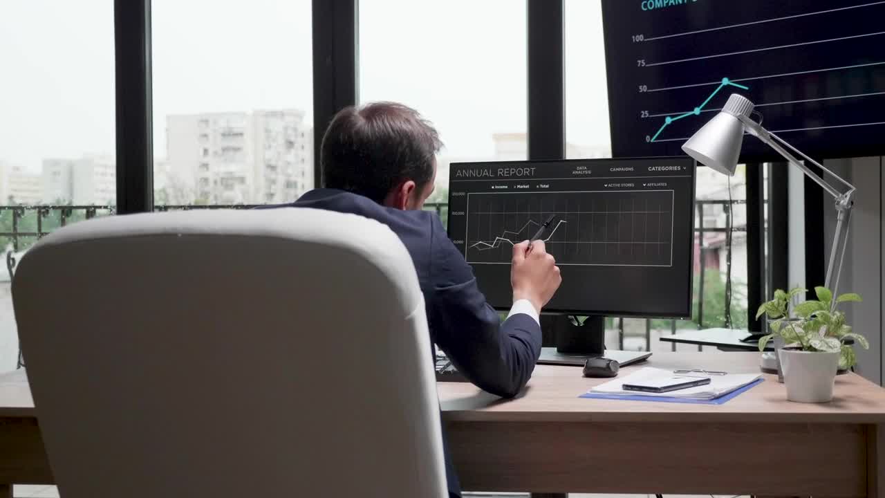 Video Stock Businessman Looking At A Successful Graph Live Wallpaper For PC - Free Download