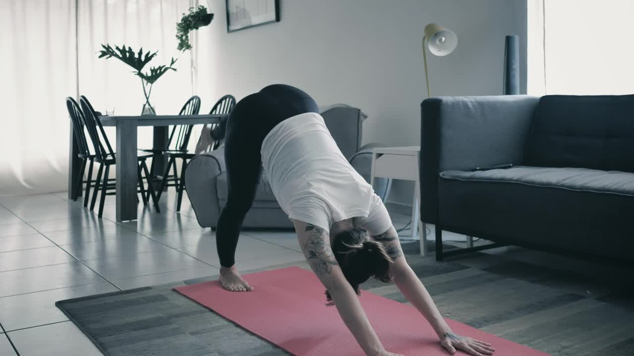 Stock Video Girl Practicing Yoga In A Living Room At Home Live Wallpaper For PC - Free Download