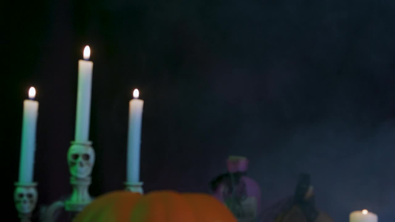 Stock Video Halloween Pumpkin Skulls Candles And Cobwebs With A Black Background Live Wallpaper For PC - Free Download