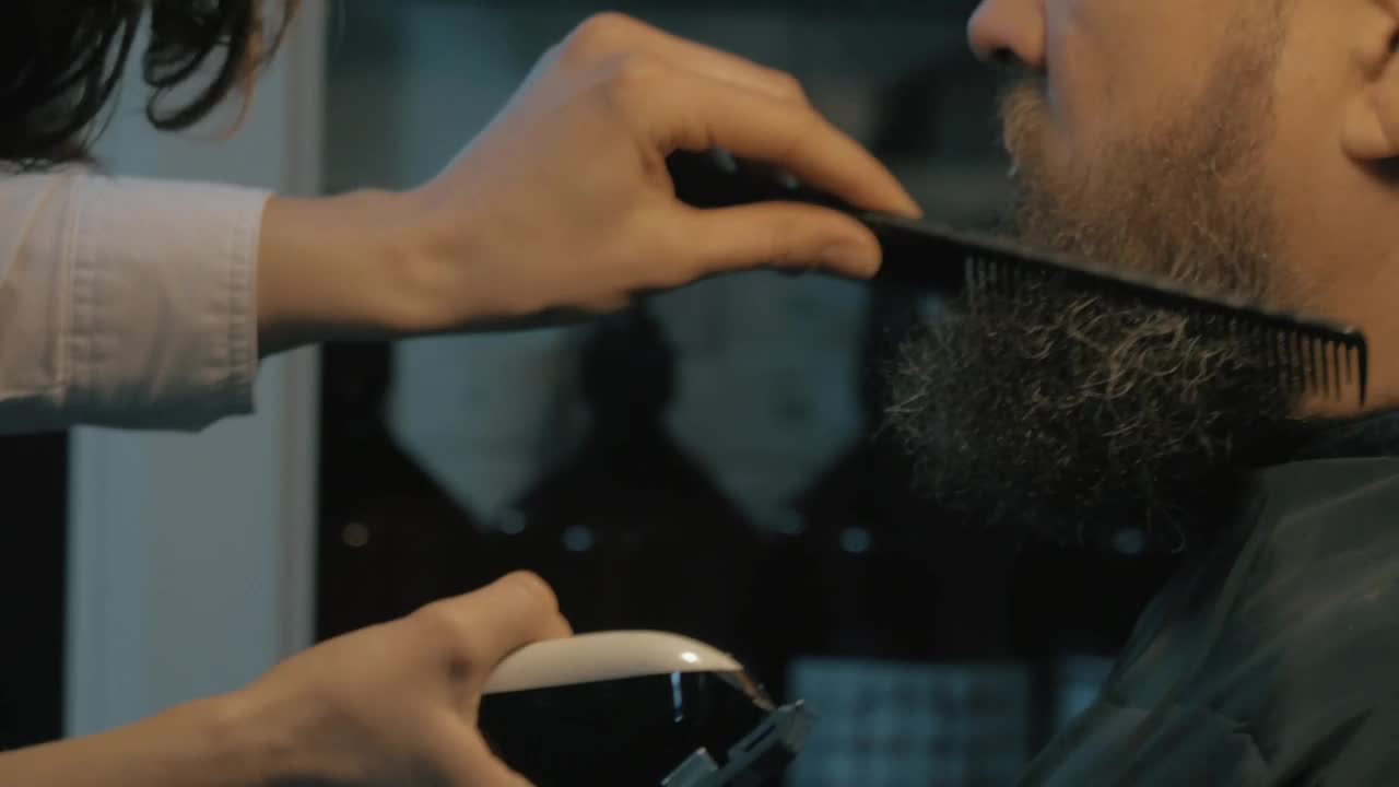 Stock Video Female Barber Trimming A Long Beard Live Wallpaper For PC - Free Download
