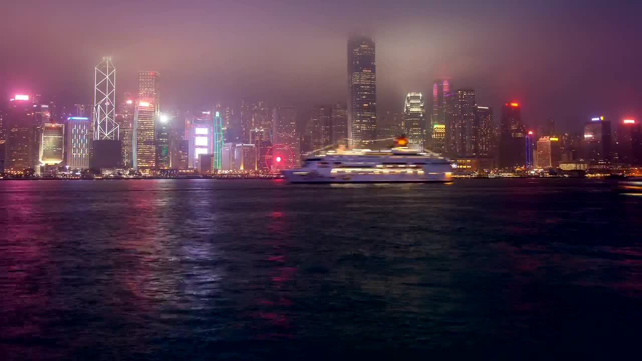 Stock Video Hong Kong Harbor With City Flashing Buildings Animated Wallpaper - Free Download