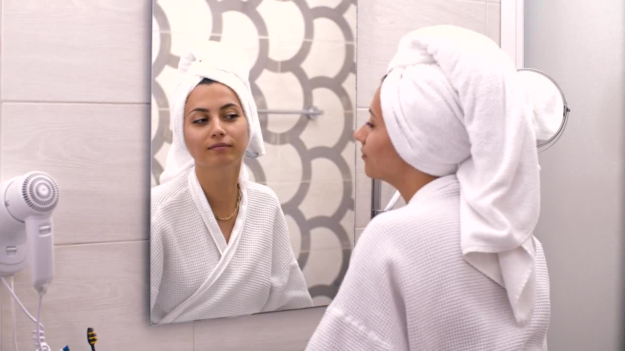 Stock Video Girl Looking And Touching Her Face In A Mirror Live Wallpaper For PC - Free Download