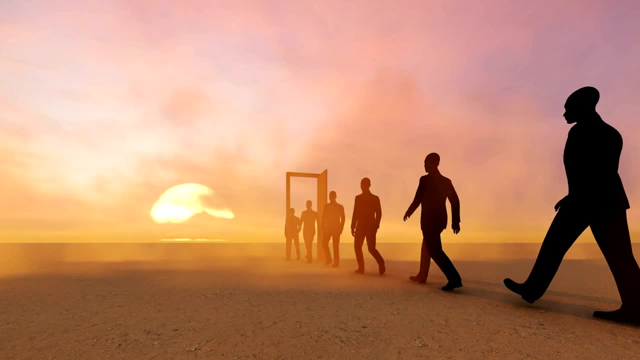 Video Stock Businessmen Walking Through A Door In The Desert Live Wallpaper For PC - Free Download