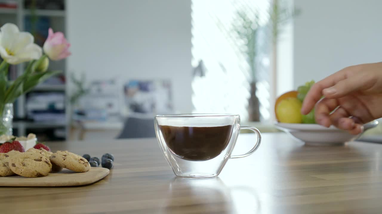 Stock Video Hand Takes Cup Of Coffee From The Table Live Wallpaper For PC - Free Download