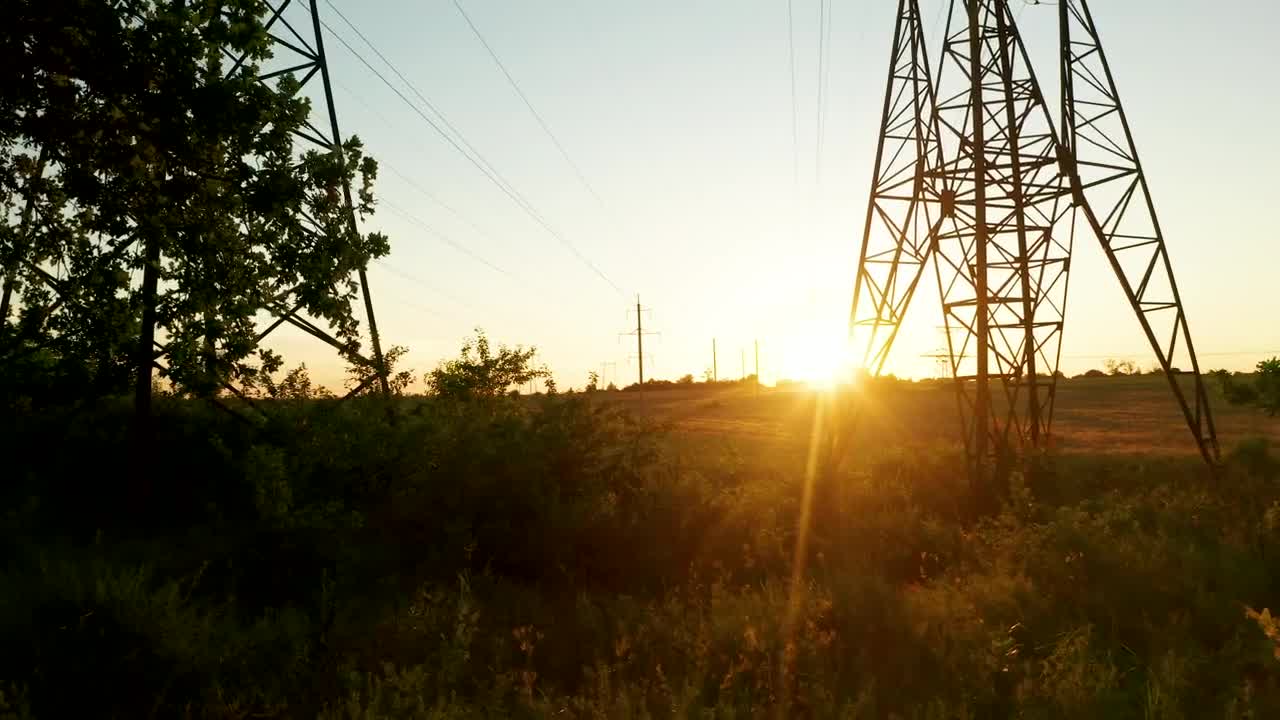 Video Stock Power Line Towers Silhouettes On The Field Live Wallpaper Free - Free Download