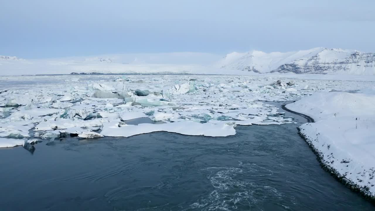 Stock Video Flying Over A River Full Of Big Ice At Iceland Live Wallpaper For PC - Free Download