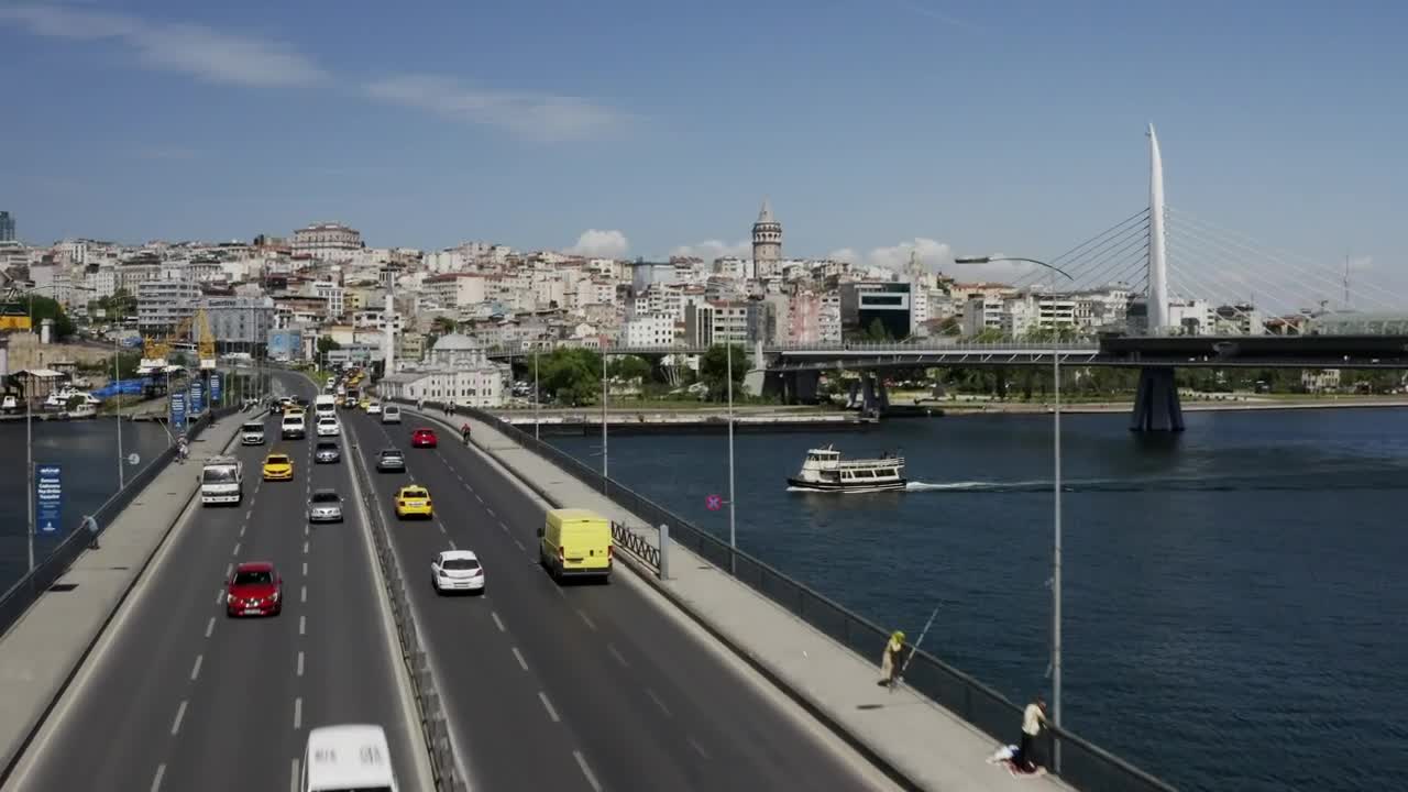Stock Video Drone Flying Low Above The Golden Horn Bridge Live Wallpaper For PC - Free Download