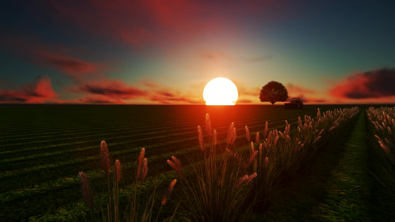 Free Video Stock tractor in a wheat field at sunset done in cgi Live Wallpaper - Free Download