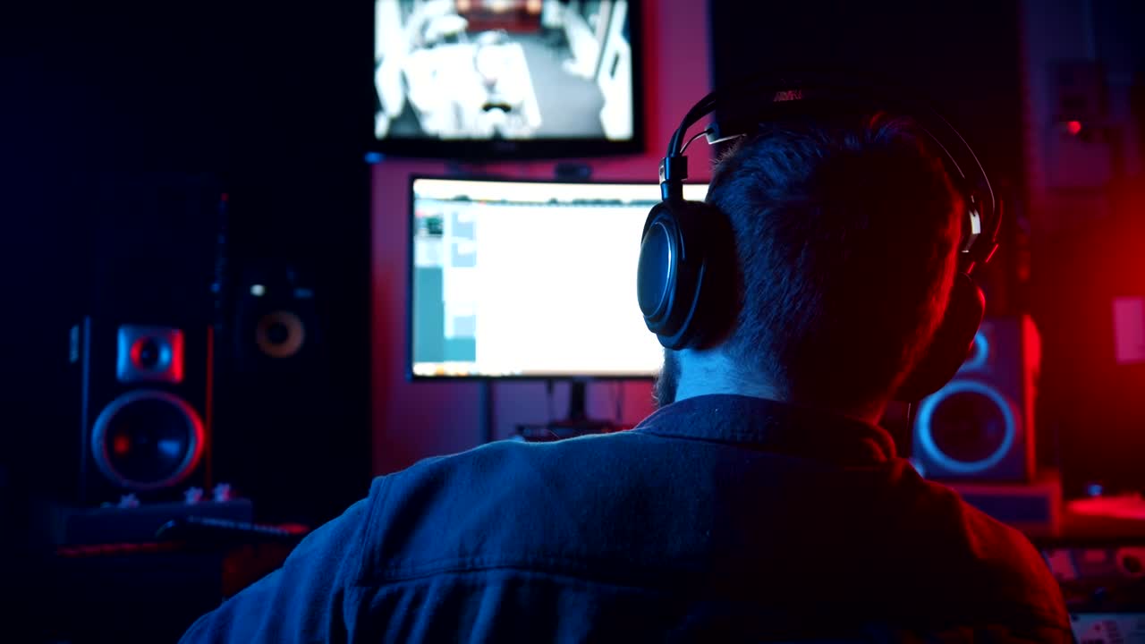 Stock Video Music Producer Monitoring With Headphones In Studio Live Wallpaper - Free Download