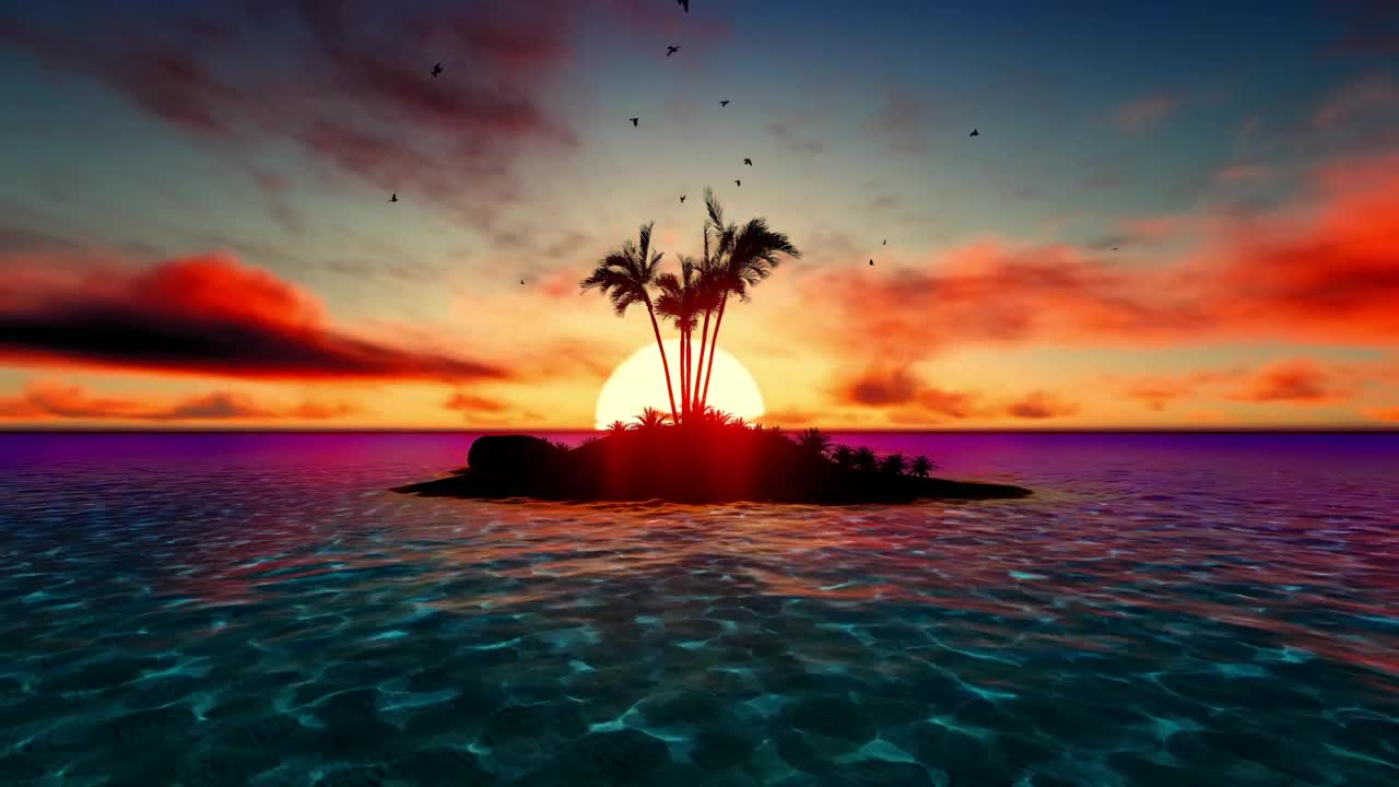 Stock Video Paradise Island In Sea During A Colorful Sunset Live Wallpaper - Free Download