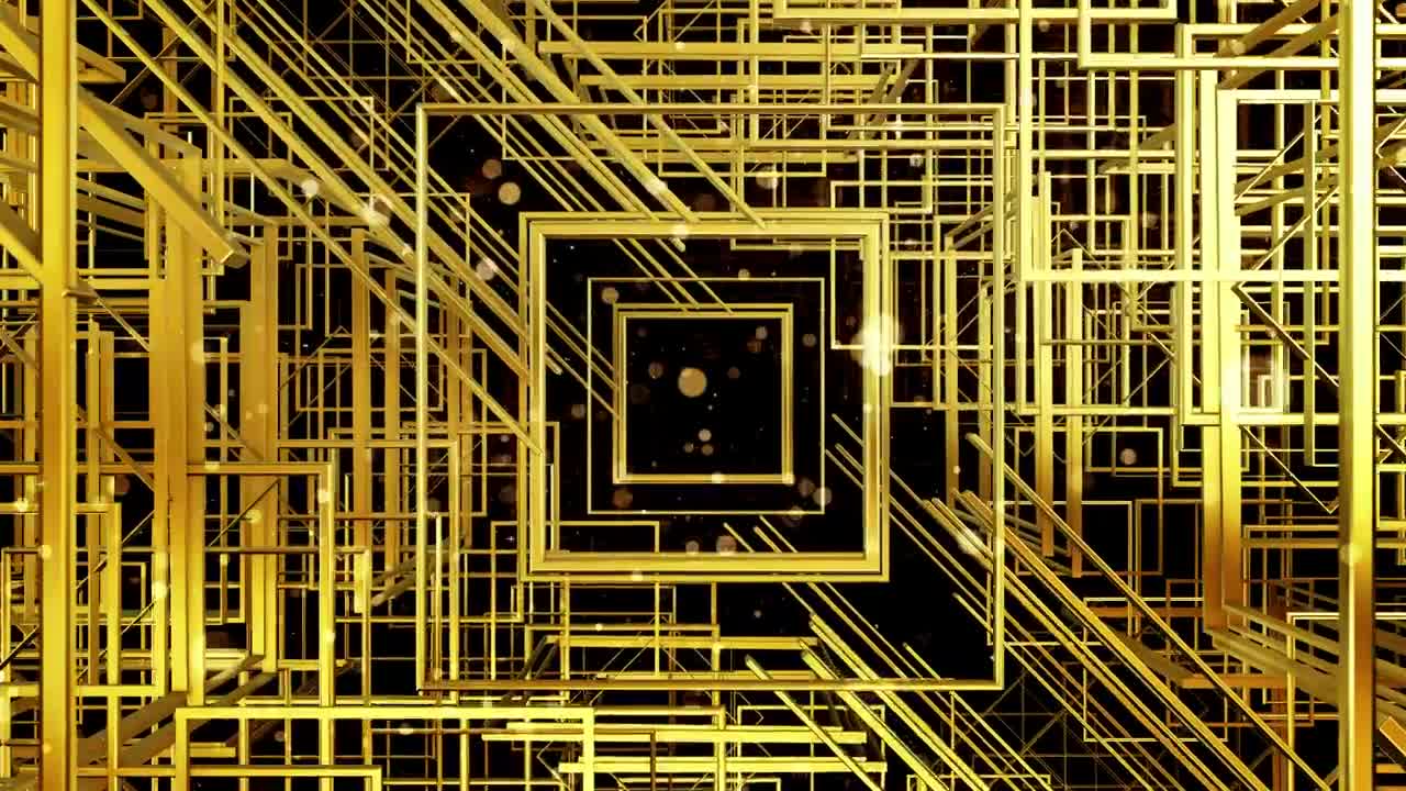 Stock Video Flying Between Golden Squares D Render Live Wallpaper For PC - Free Download