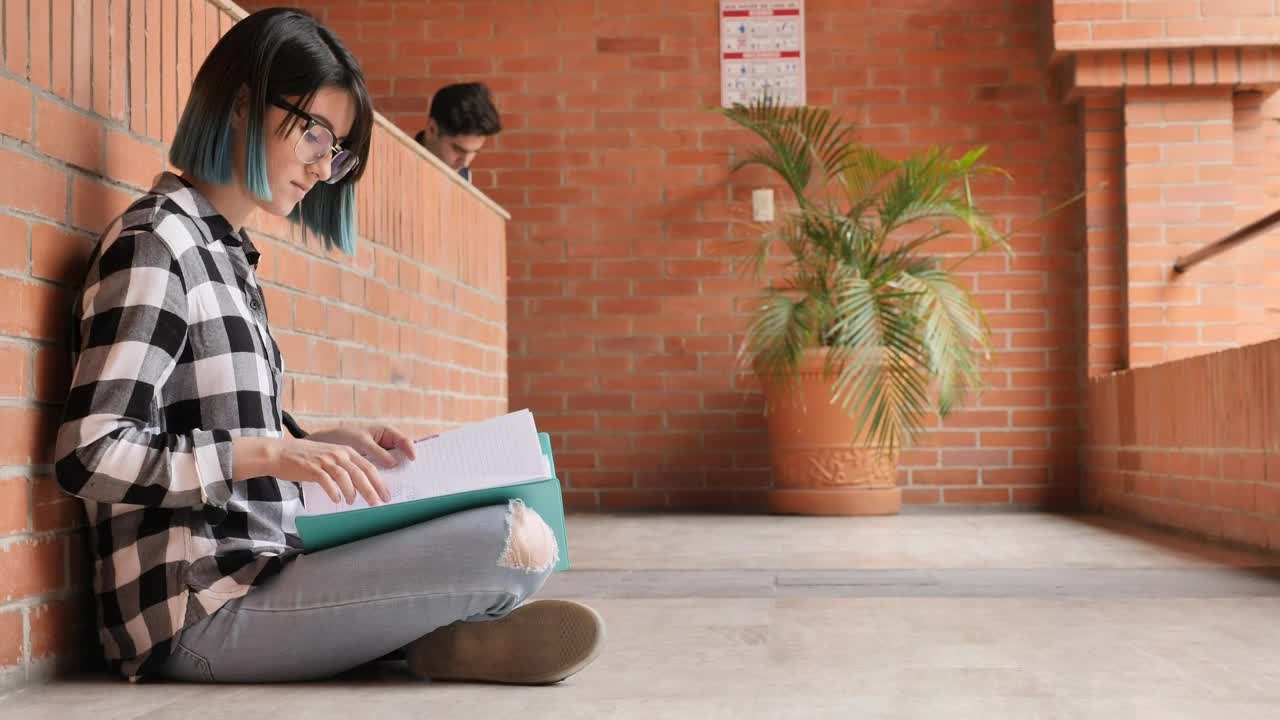 Free Stock Video Young Female Student Reviewing Her Notes At Her School Live Wallpaper - Free Download