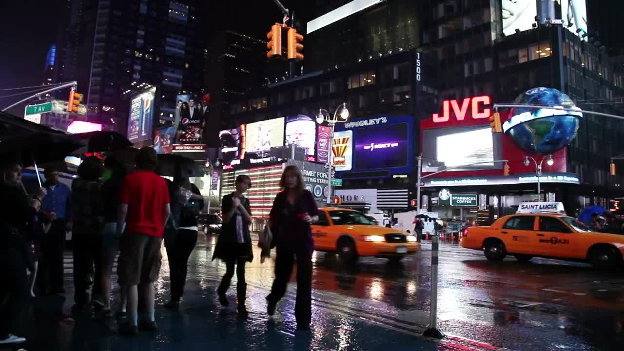 Free Video Stock times square during a rainy night Live Wallpaper - Free Download