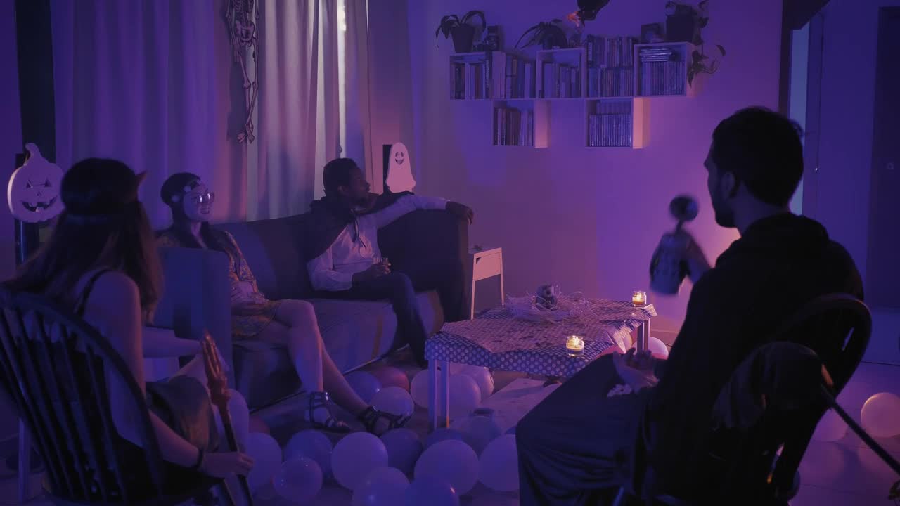 Stock Video Friends Laughing At A Halloween Party Live Wallpaper For PC - Free Download
