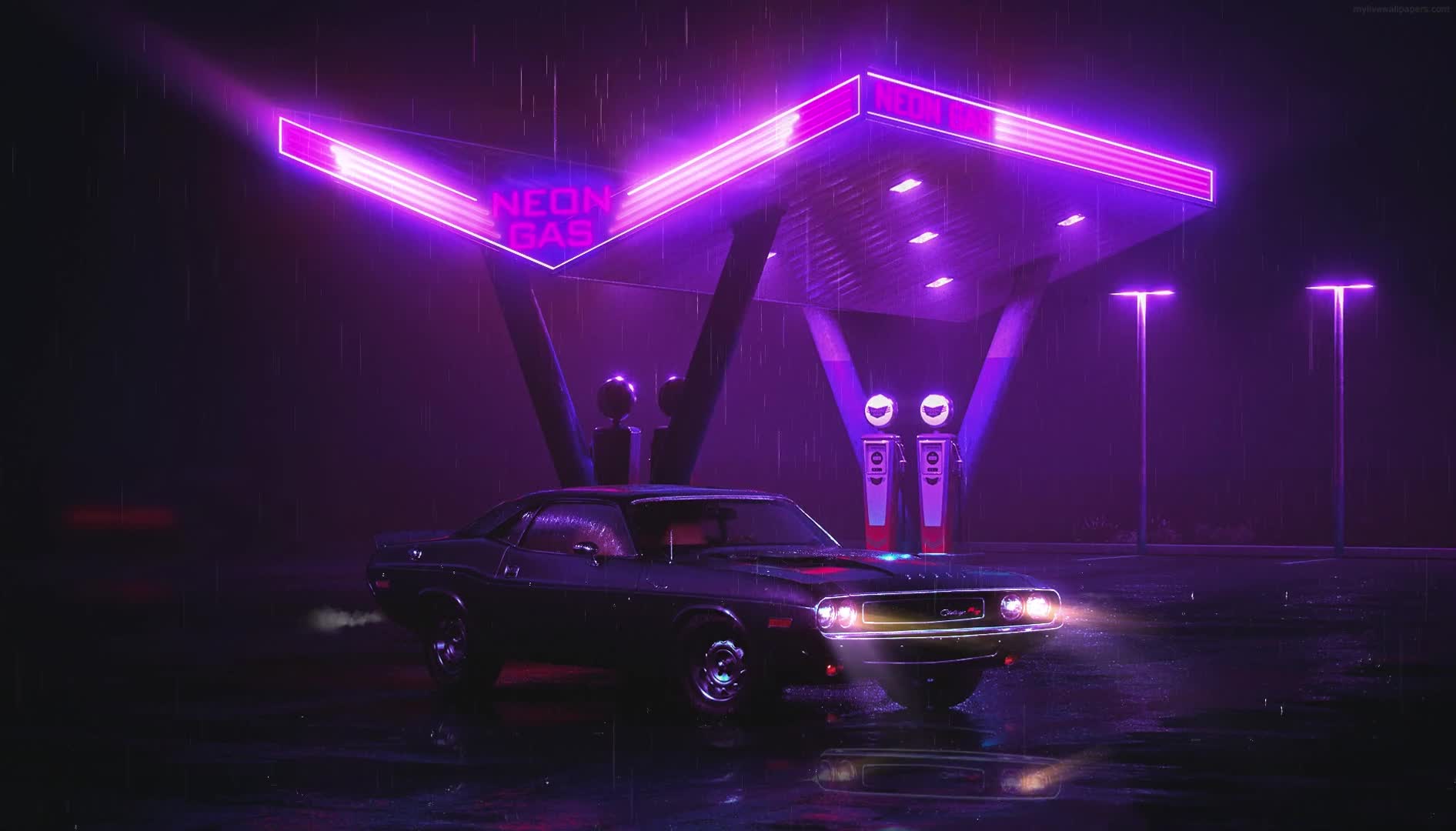 Neon Gas Station Hd Quality Live Wallpaper - Free Download