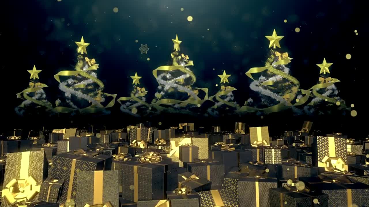 Stock Video Golden Gifts And Christmas Trees In The Background Live Wallpaper For PC - Free Download