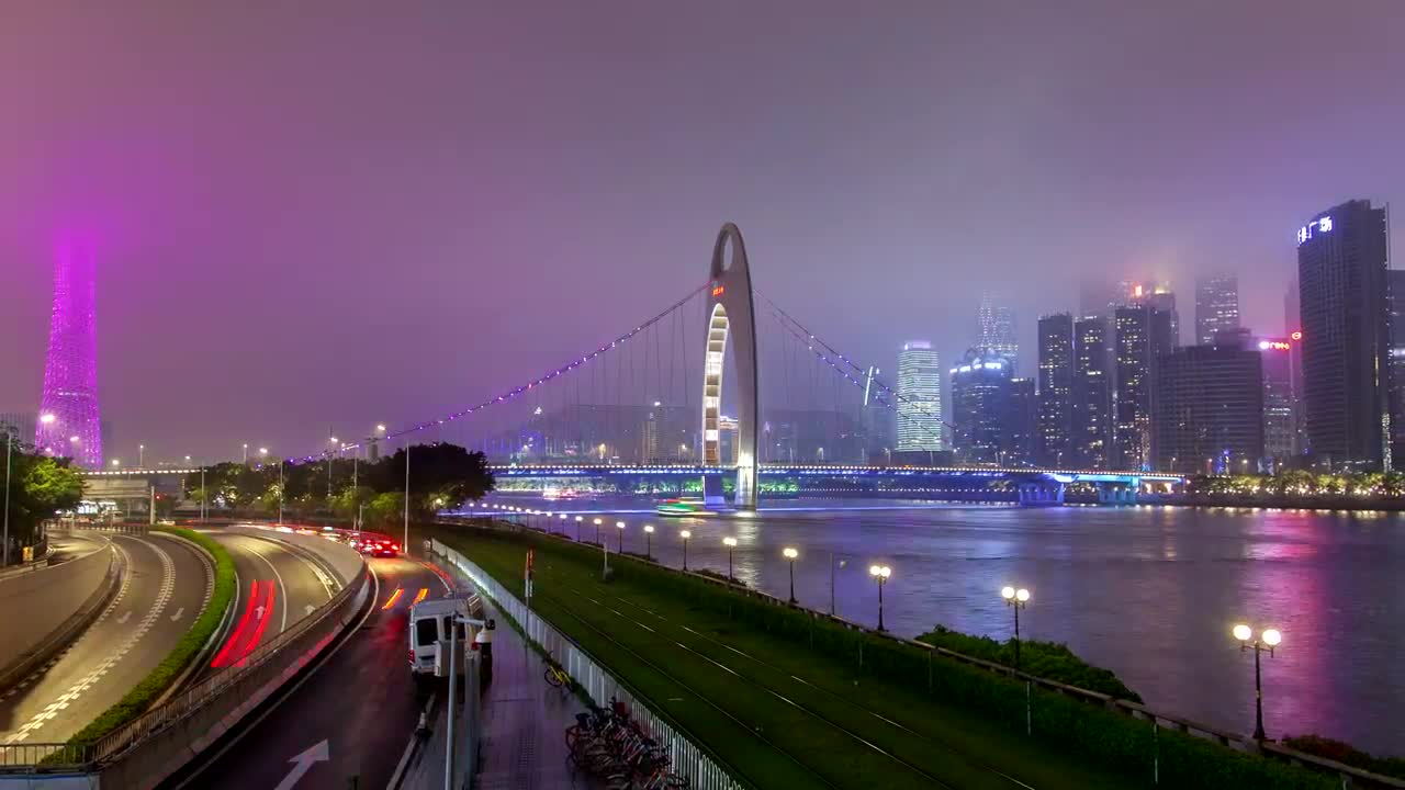 Stock Video Guangzhou Illuminated Cityscape With Cloudy Sky Live Wallpaper For PC - Free Download