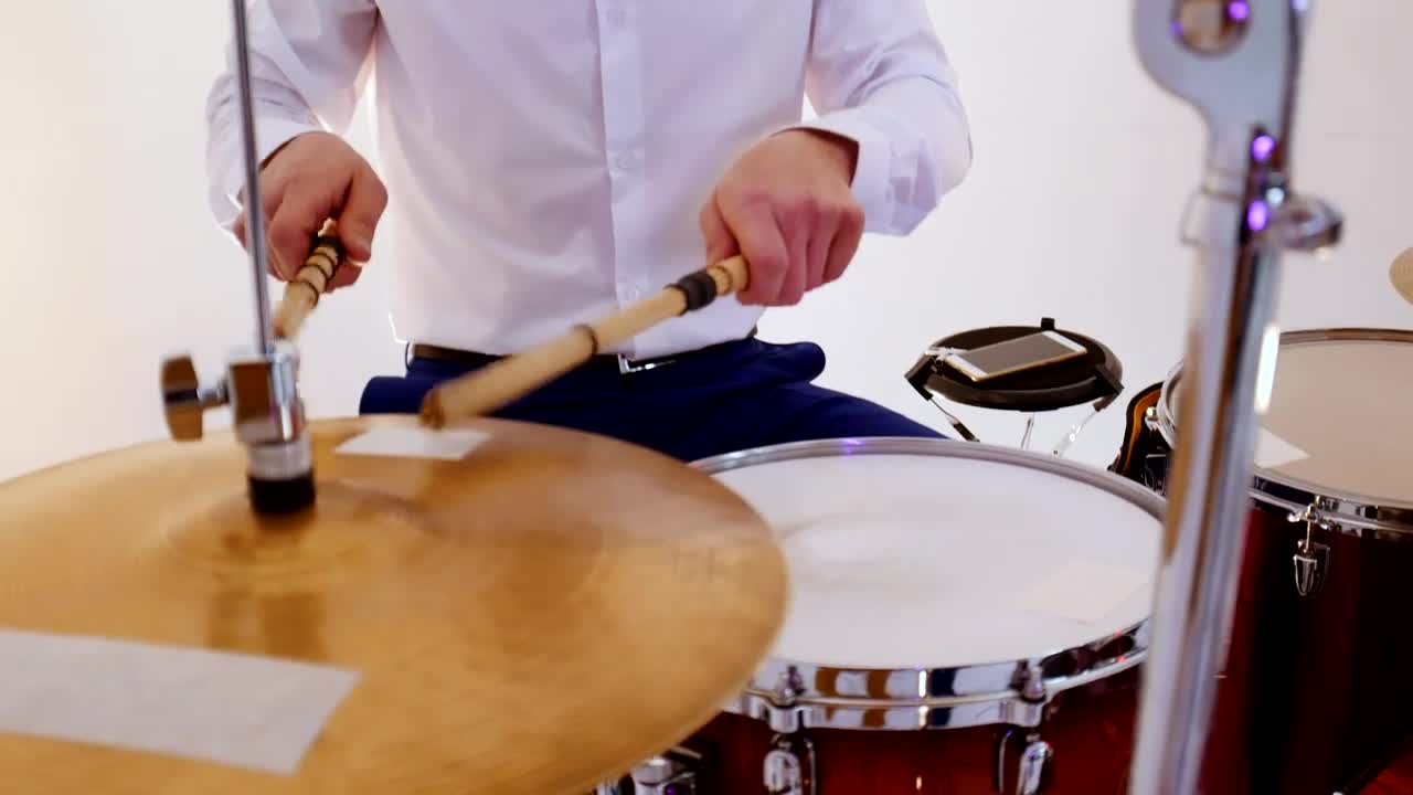 Stock Video Drummer In Shirt And Bow Tie Playing Drums Live Wallpaper For PC - Free Download